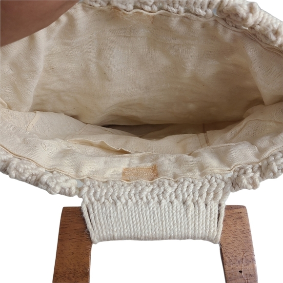 Hand Made in Philippines Macrame Bag With Wooden Handles - Picture 3 of 5